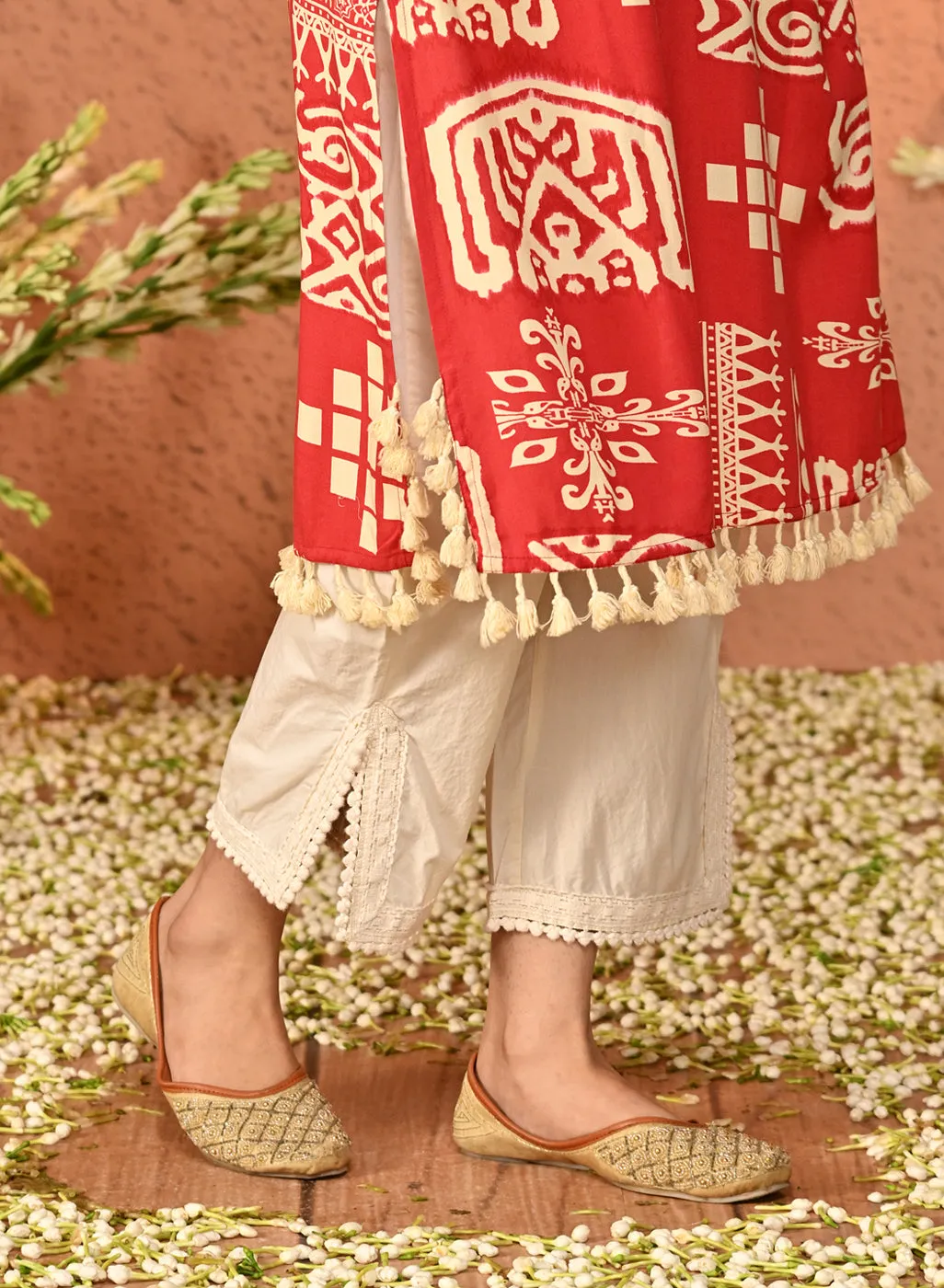 Pankh Cream Loose Fit Cotton Palazzos for Women
