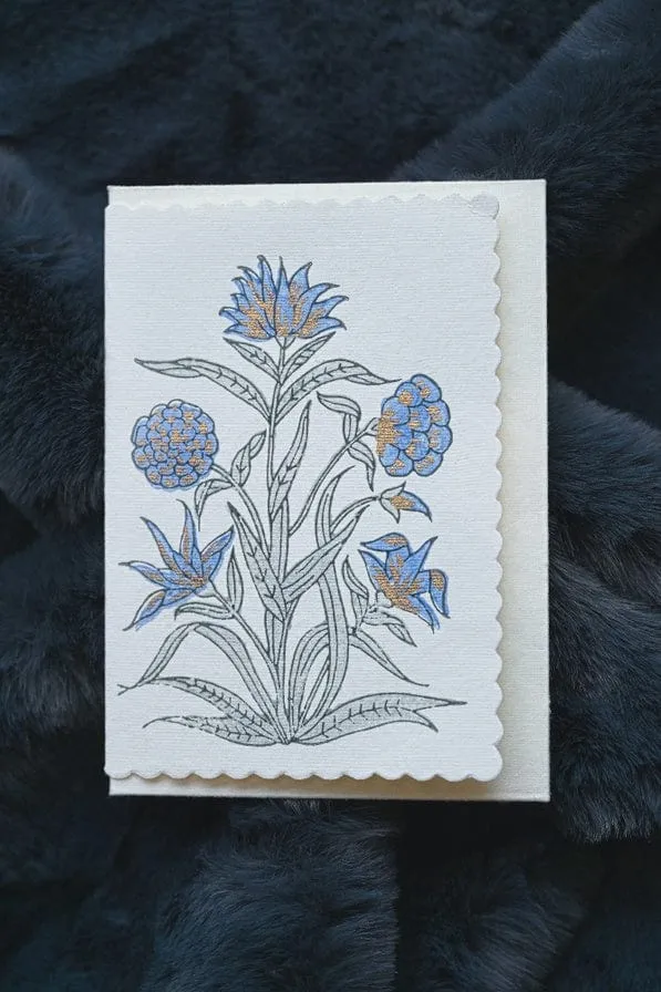 Paper Mirchi Card Hand Block Printed Kamal Periwinkle