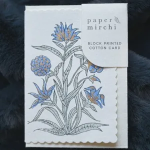 Paper Mirchi Card Hand Block Printed Kamal Periwinkle