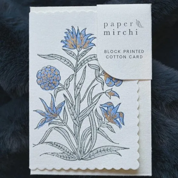 Paper Mirchi Card Hand Block Printed Kamal Periwinkle