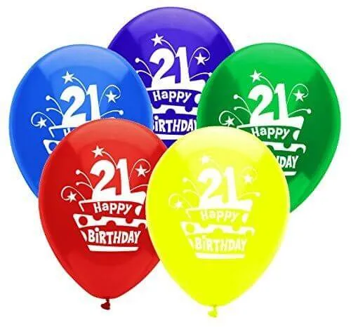 PartyMate - 12" Happy 21st Birthday Cake Latex Balloons - Multicolor (8ct)