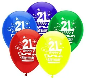 PartyMate - 12" Happy 21st Birthday Cake Latex Balloons - Multicolor (8ct)
