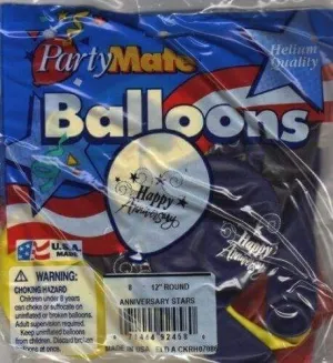 PartyMate - 12" Happy Anniversary Shooting Stars Latex Balloons (8ct)