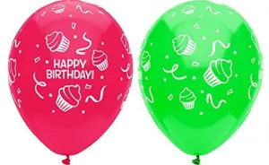 PartyMate - 12" Happy Birthday Cupcakes Latex Balloons - Multicolors (6ct)