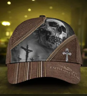 Personalized Skull Faith Over Fear 3D All Over Printed Classic Cap Love God Gift, Skull Lovers Cap