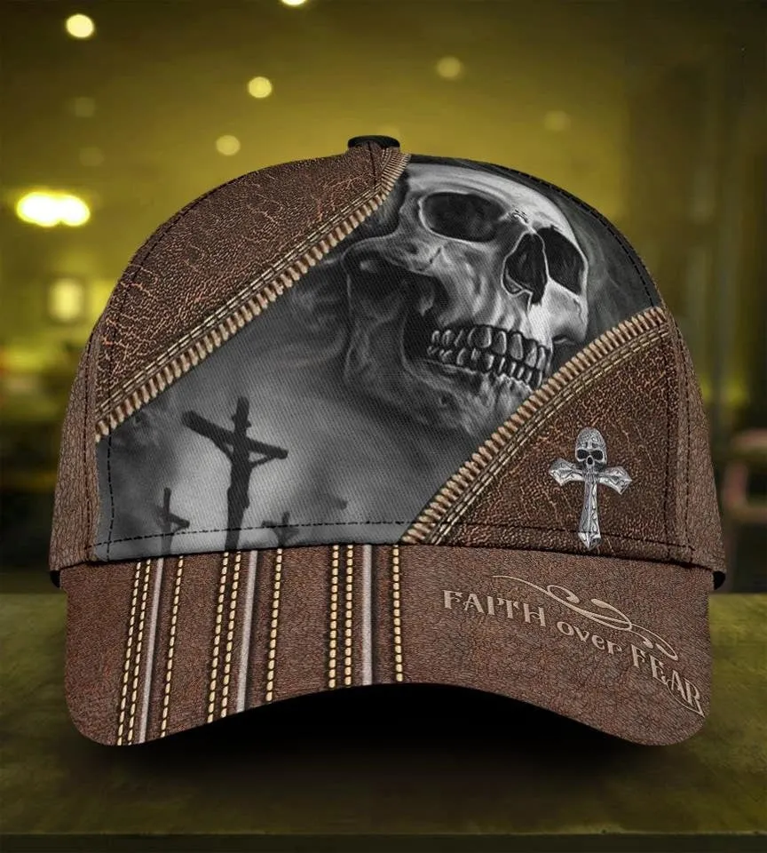 Personalized Skull Faith Over Fear 3D All Over Printed Classic Cap Love God Gift, Skull Lovers Cap