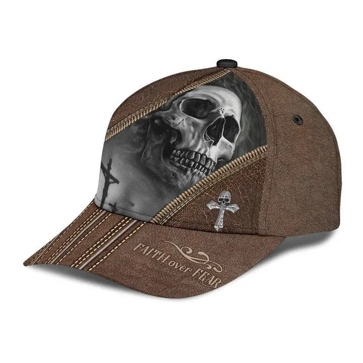 Personalized Skull Faith Over Fear 3D All Over Printed Classic Cap Love God Gift, Skull Lovers Cap