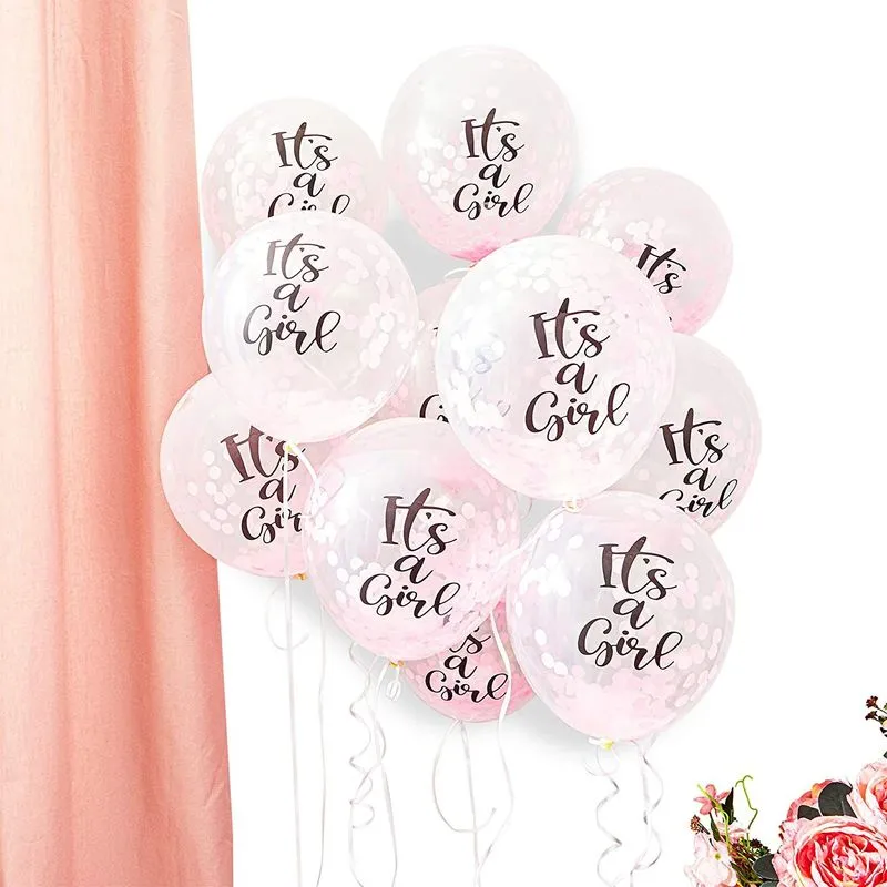 Pink Confetti, It's a Girl Balloons for Girls Baby Shower (12 Inches, Pink, 30-Pack)