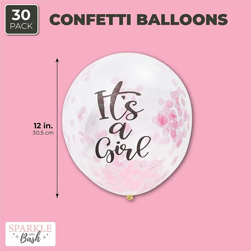 Pink Confetti, It's a Girl Balloons for Girls Baby Shower (12 Inches, Pink, 30-Pack)