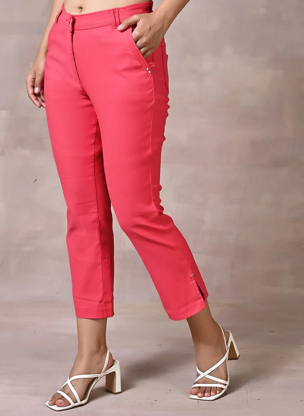 Pink Regular Plain Designer Capri