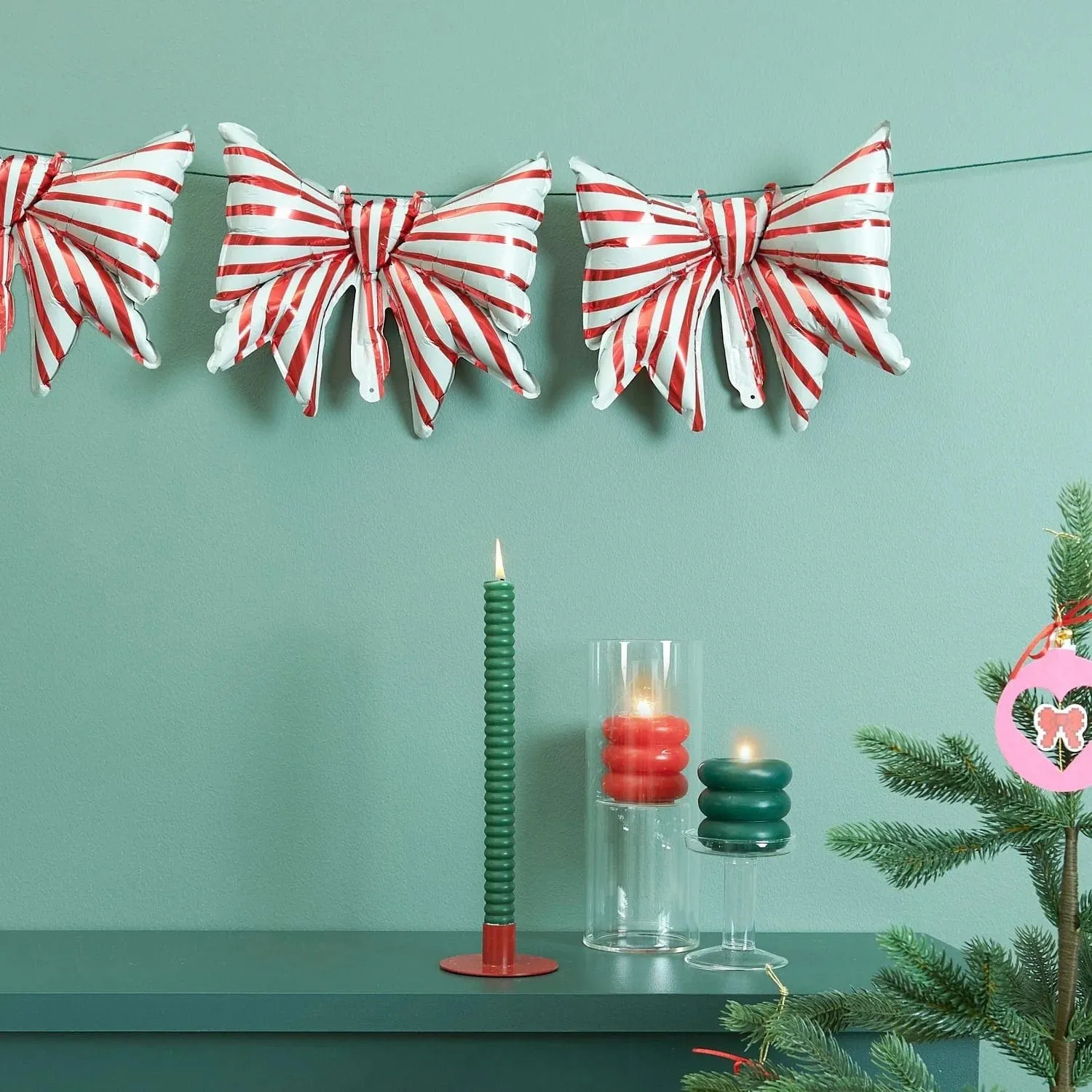 Red & White Striped Christmas Mini Bow Balloon Garland (3 piece)