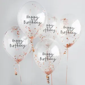 Rose Gold Confetti Happy Birthday Party Balloons x 5