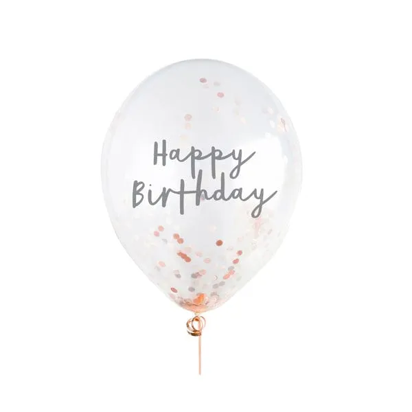 Rose Gold Confetti Happy Birthday Party Balloons x 5