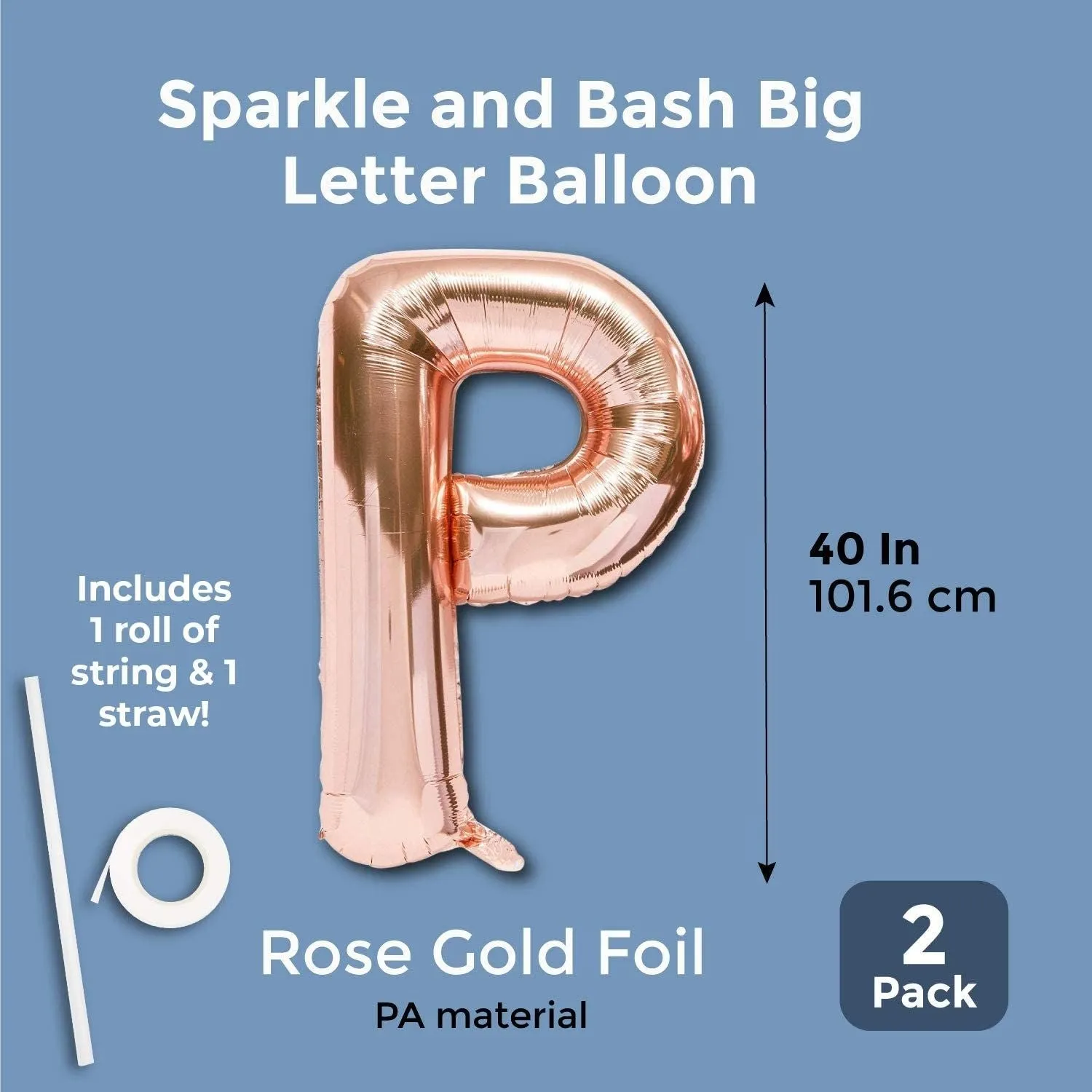 Rose Gold Foil Letter P Party Balloons (40 in, 2 Pack)