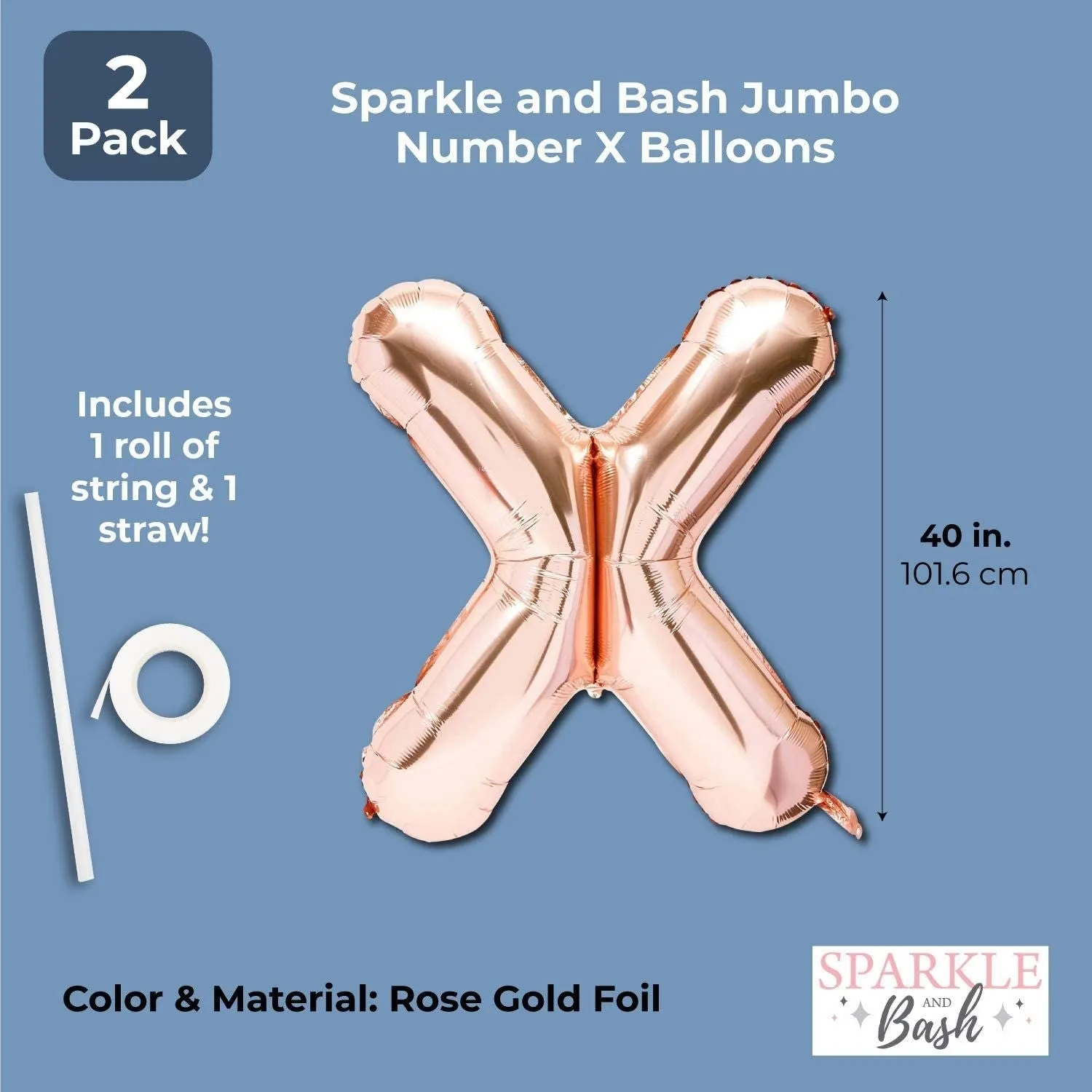 Rose Gold Foil Letter X Party Balloons (40 in, 2 Pack)
