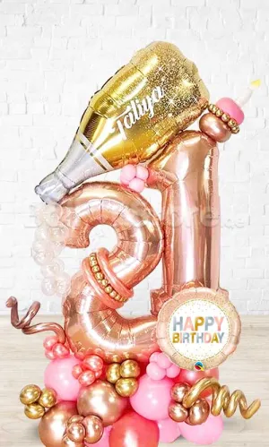 RoseGold Any Number Cheers Balloon Arrangement with Custom Text PRE-ORDER 1DAY In Advance