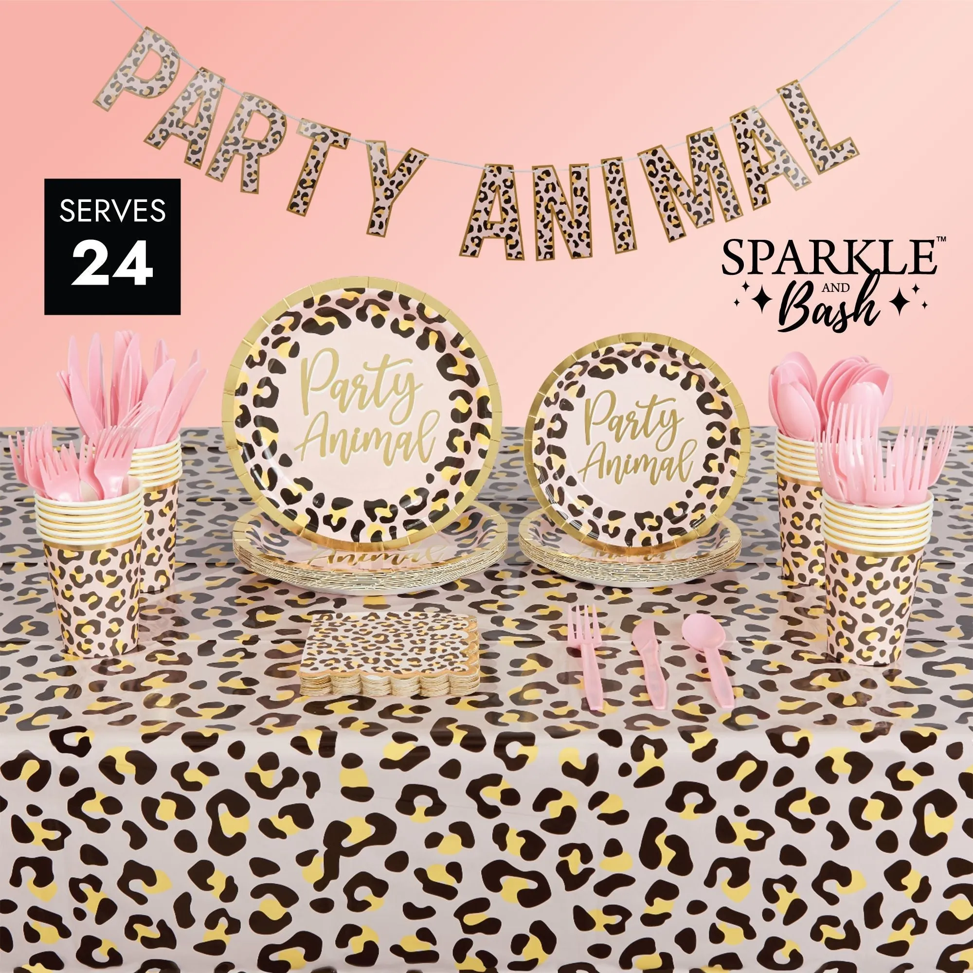 Safari Birthday Party Supplies, Cheetah Party Animal Dinnerware and Decor (Serves 24)