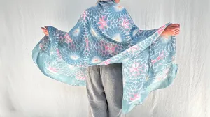 Silk Shibori Shawl, Wrap, Scarf. Pastel Colors. Kutch.