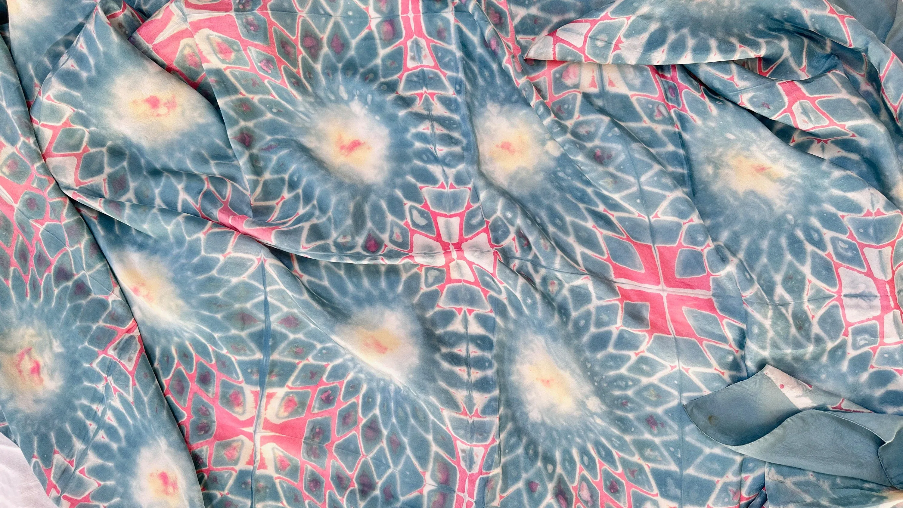 Silk Shibori Shawl, Wrap, Scarf. Pastel Colors. Kutch.