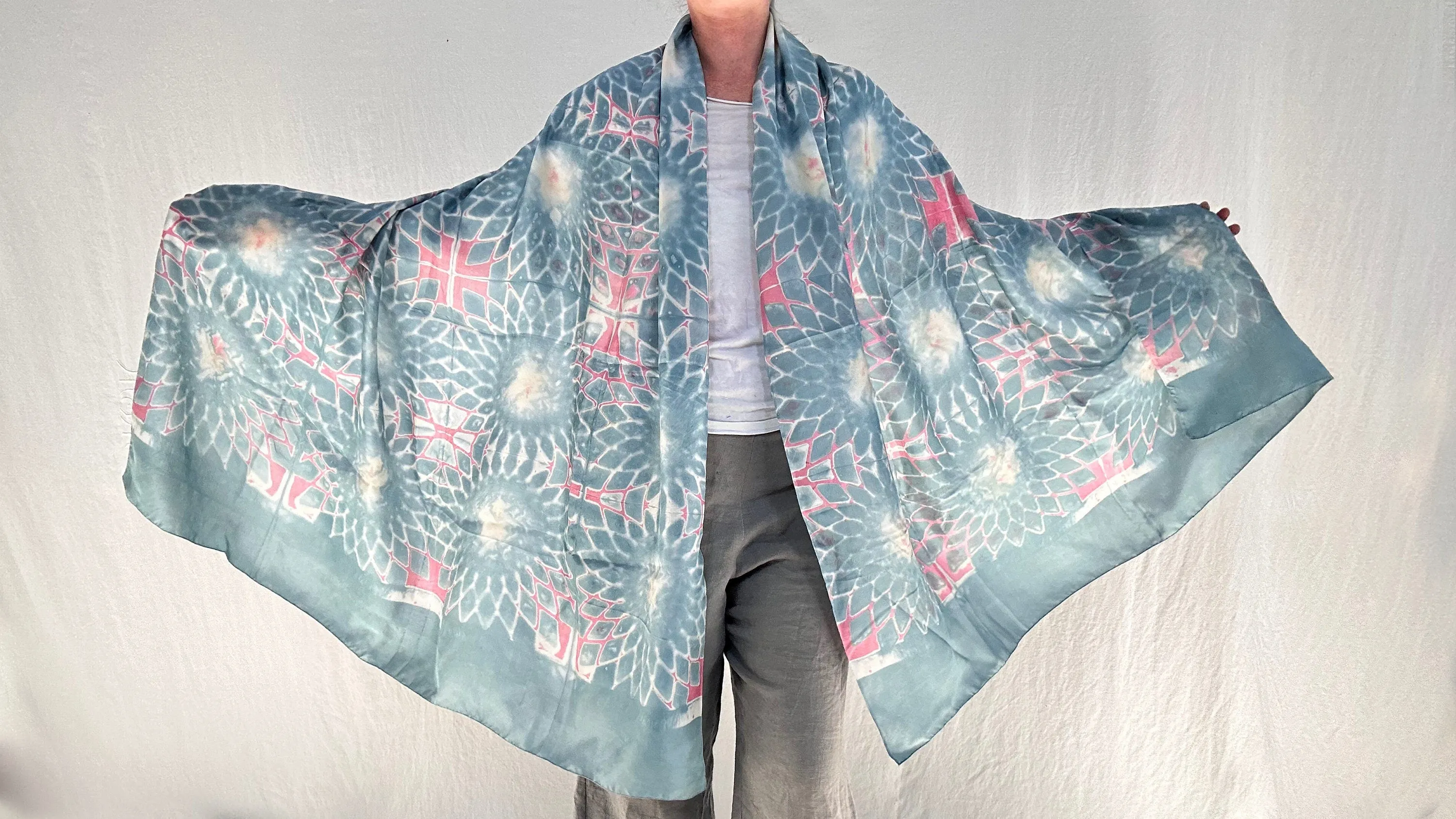 Silk Shibori Shawl, Wrap, Scarf. Pastel Colors. Kutch.