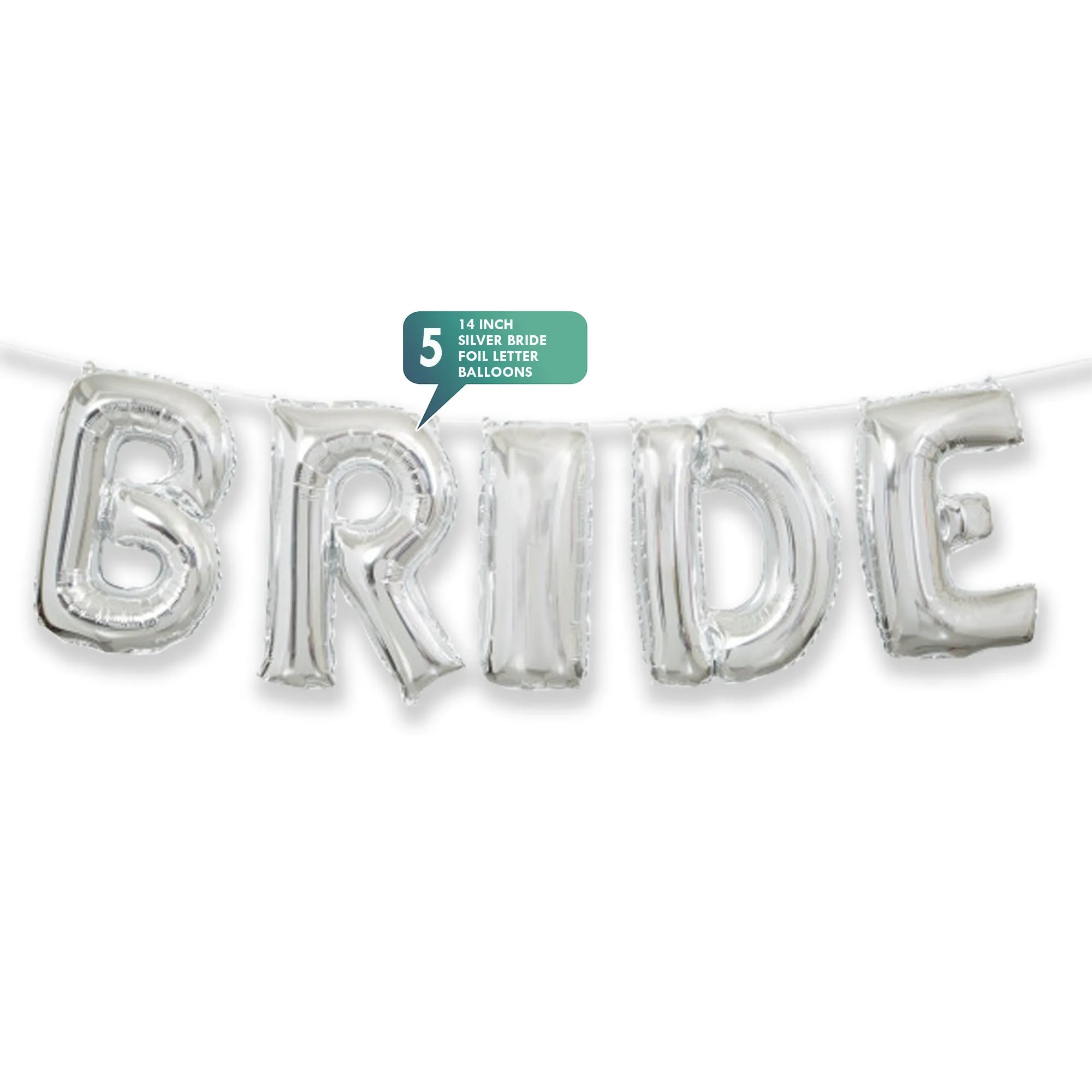 Silver "Bride" Foil Balloon Banner Kit For Bridal Showers, and Bachelorette Parties 14"