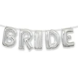 Silver "Bride" Foil Balloon Banner Kit For Bridal Showers, and Bachelorette Parties 14"