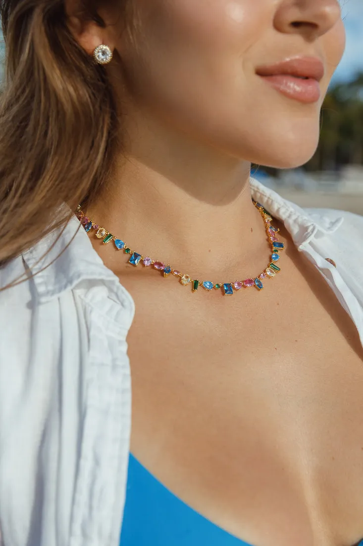 SPECTACULAR MULTI COLOUR TENNIS  NECKLACE