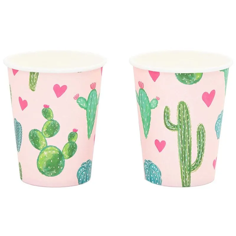 Succulent Cactus Party Pack, Includes Pink Paper Plates, Napkins, Cups, Cutlery and Plastic Tablecloth (Serves 24, 168 Pieces)