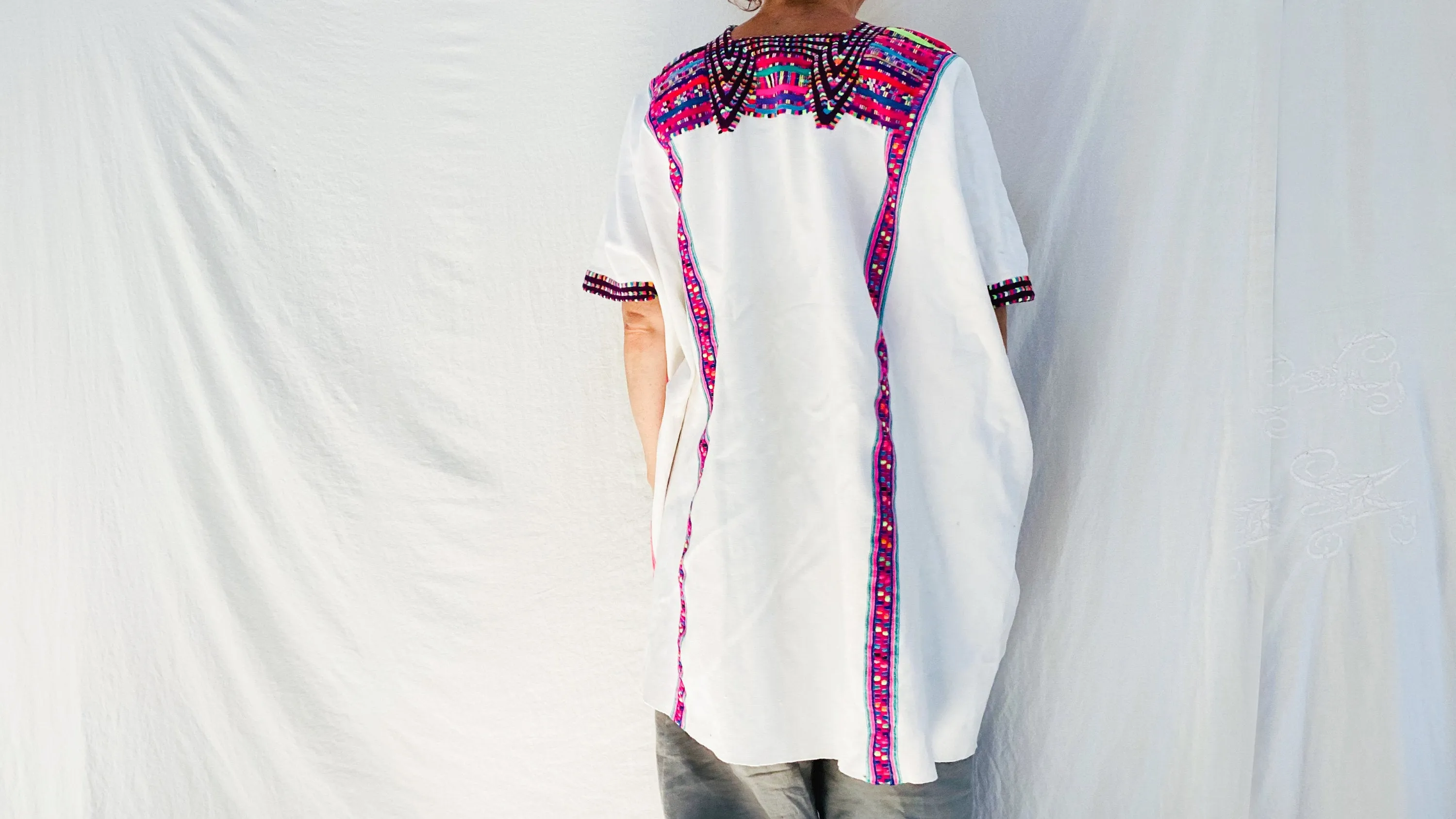 Vintage Cancuc Mexican Huipil. Vibrant Mayan Textile