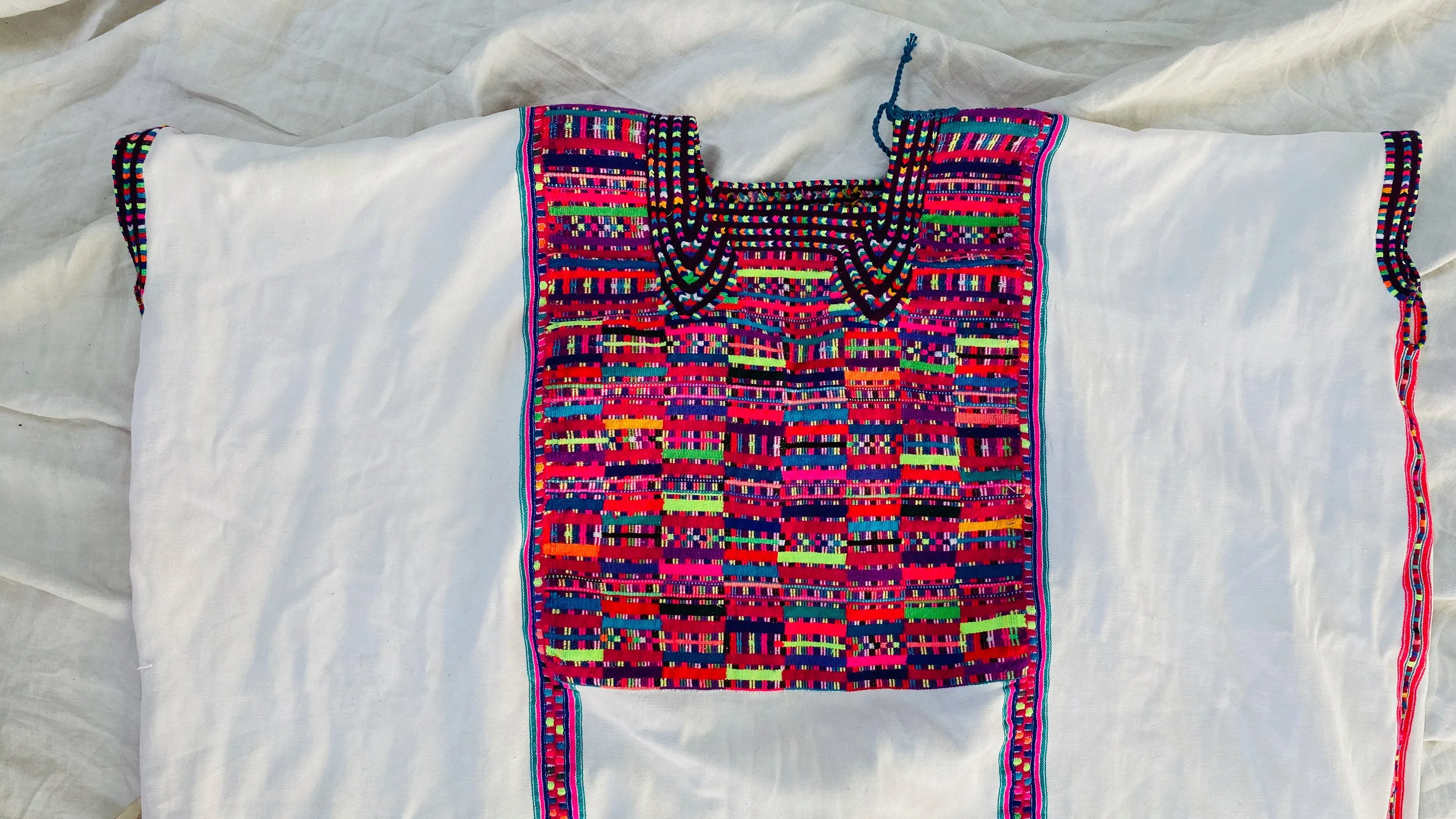 Vintage Cancuc Mexican Huipil. Vibrant Mayan Textile