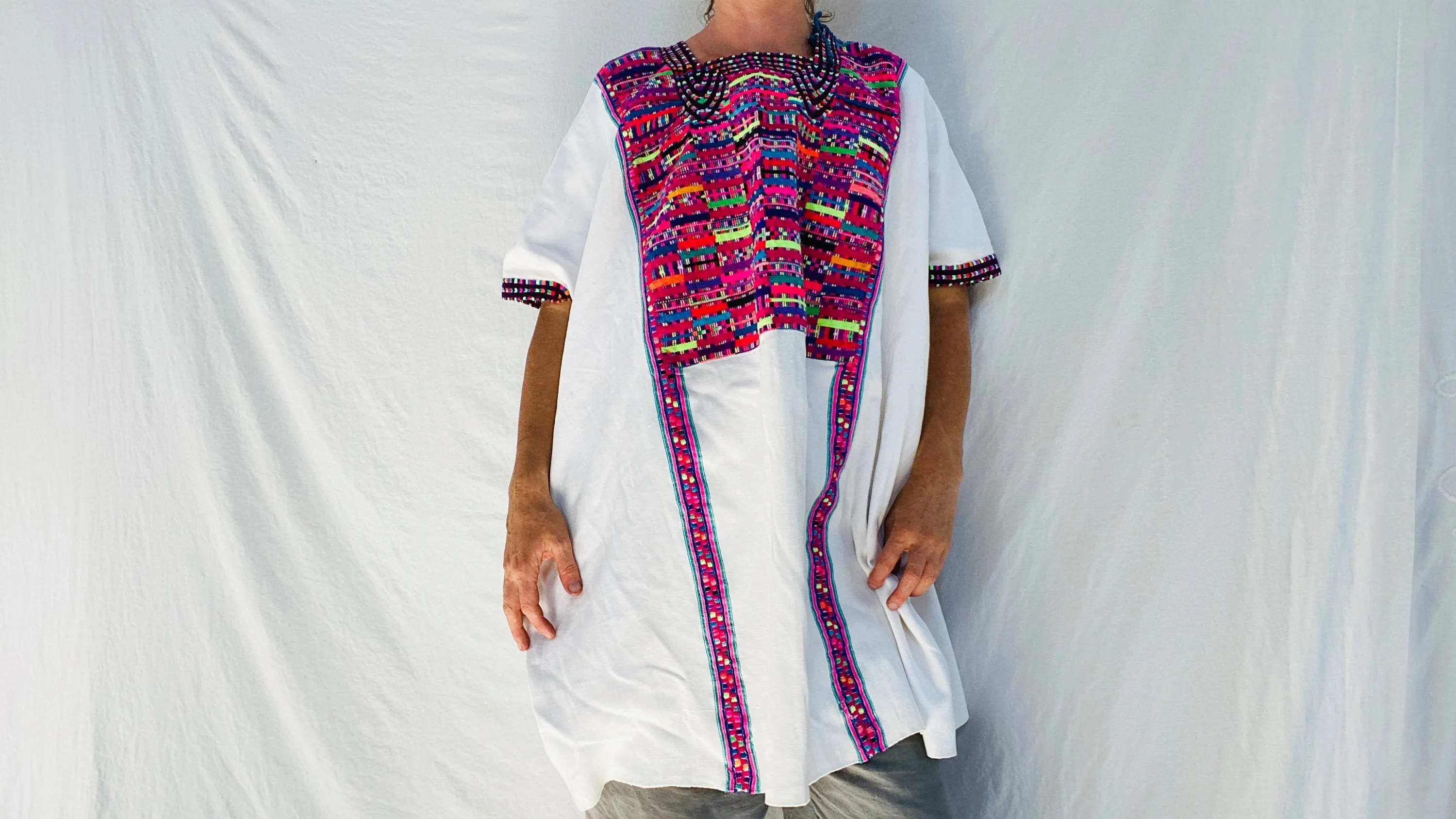 Vintage Cancuc Mexican Huipil. Vibrant Mayan Textile