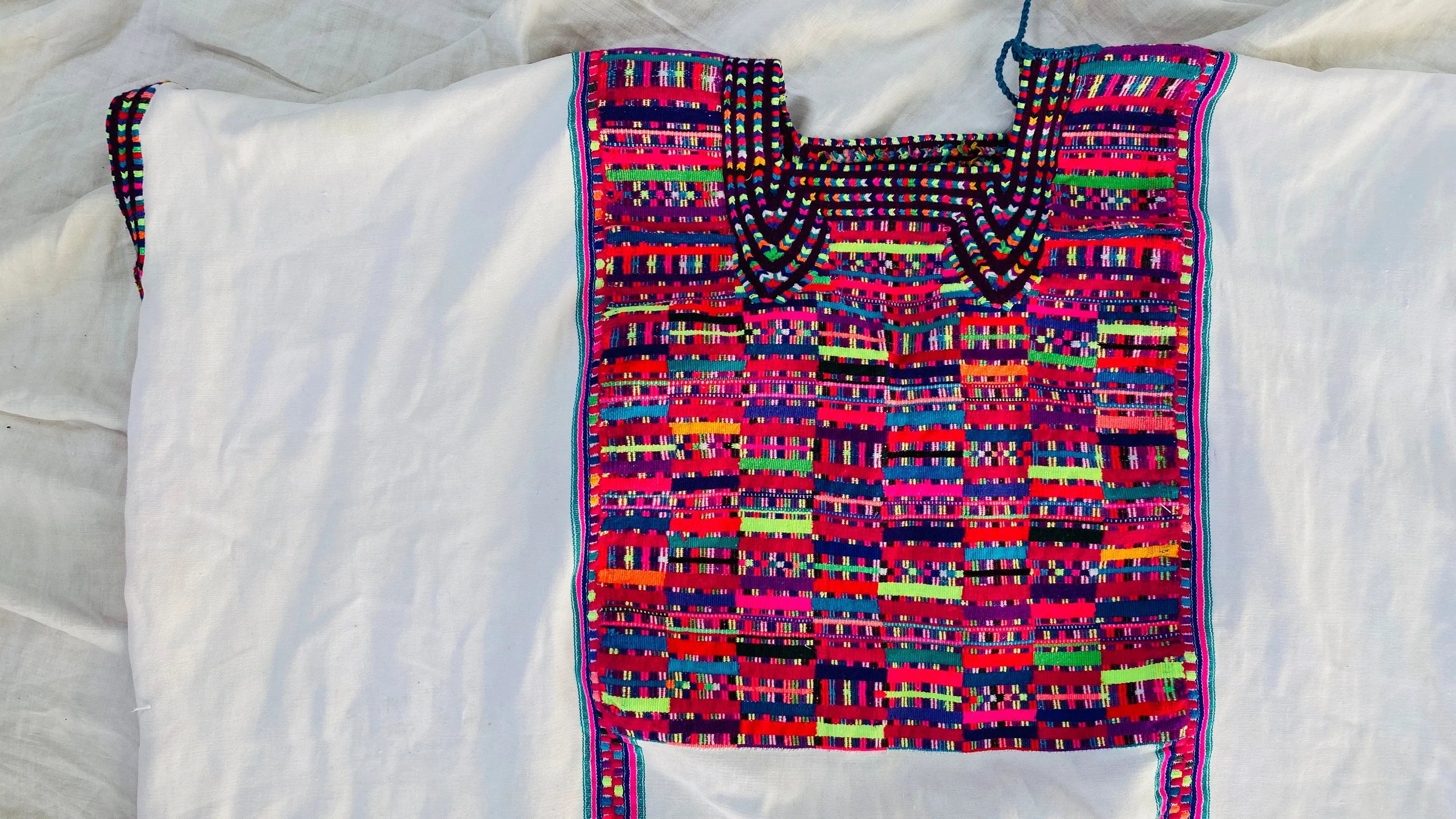 Vintage Cancuc Mexican Huipil. Vibrant Mayan Textile