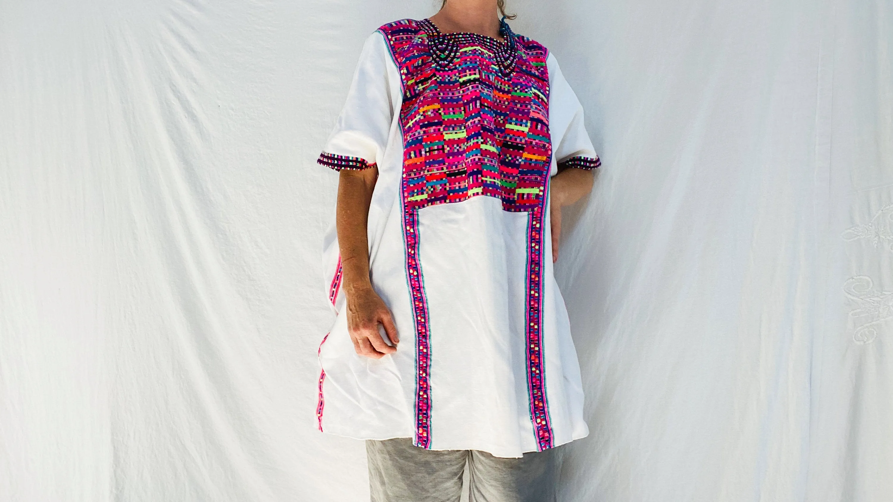 Vintage Cancuc Mexican Huipil. Vibrant Mayan Textile