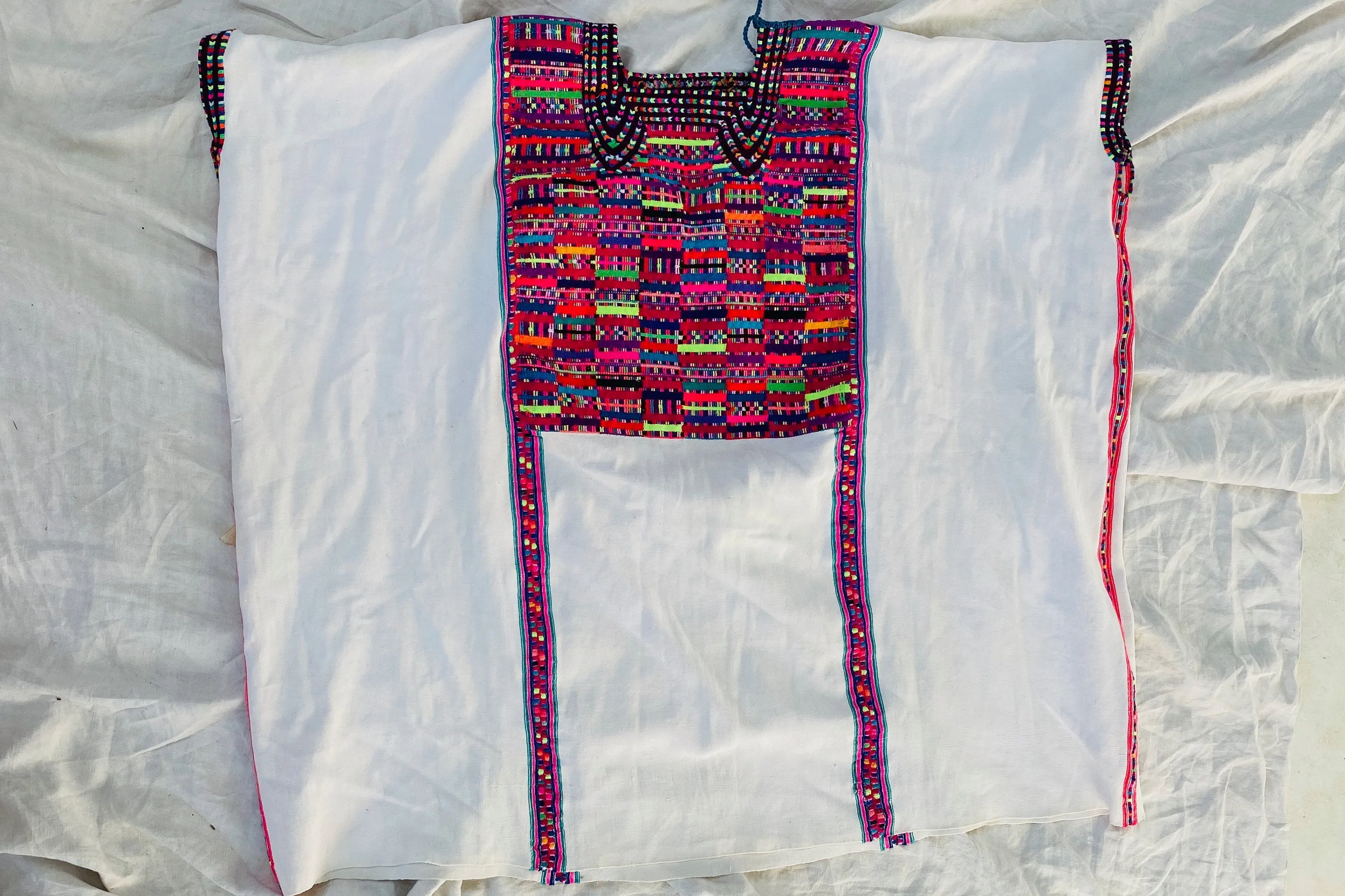 Vintage Cancuc Mexican Huipil. Vibrant Mayan Textile