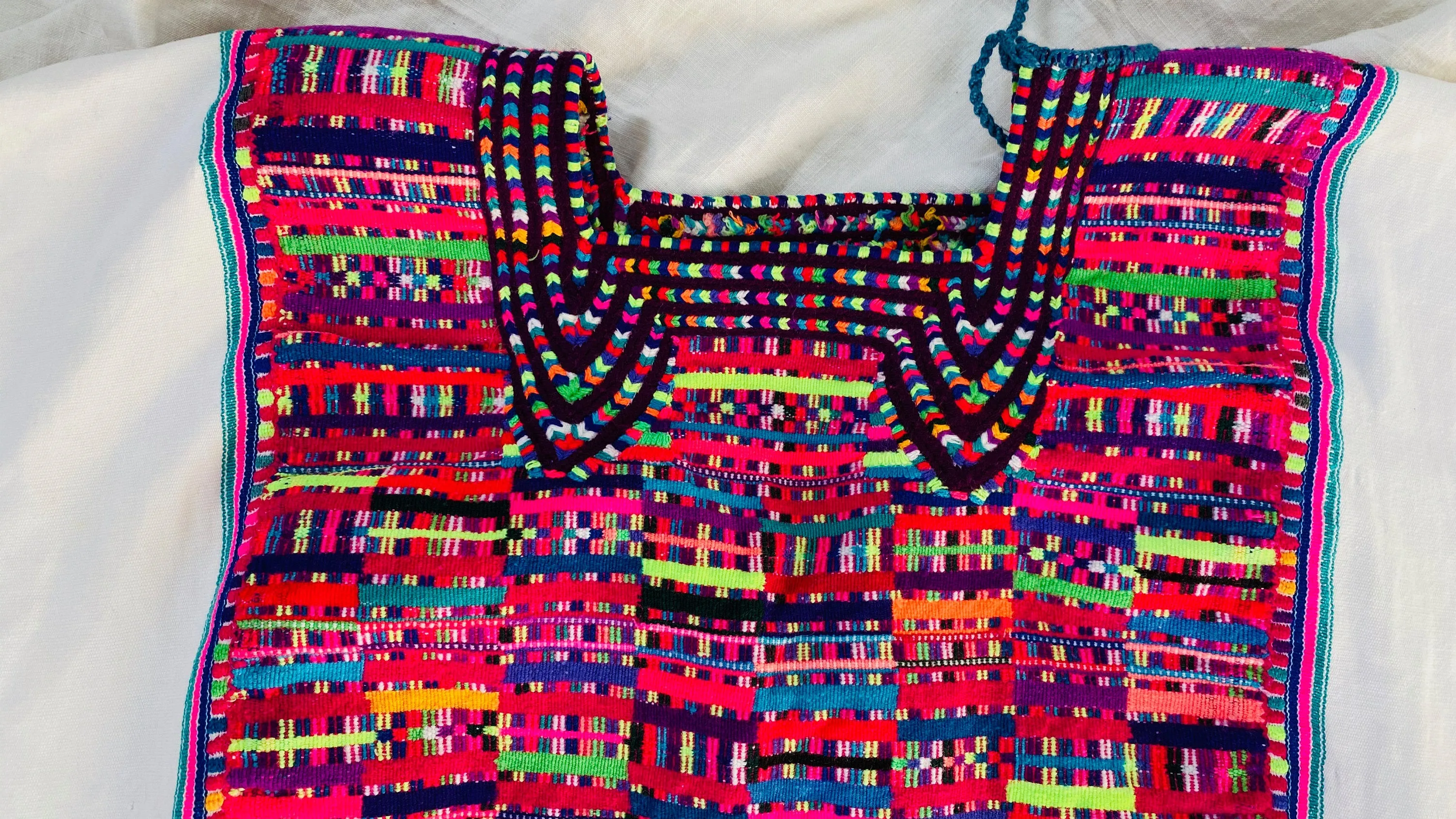Vintage Cancuc Mexican Huipil. Vibrant Mayan Textile