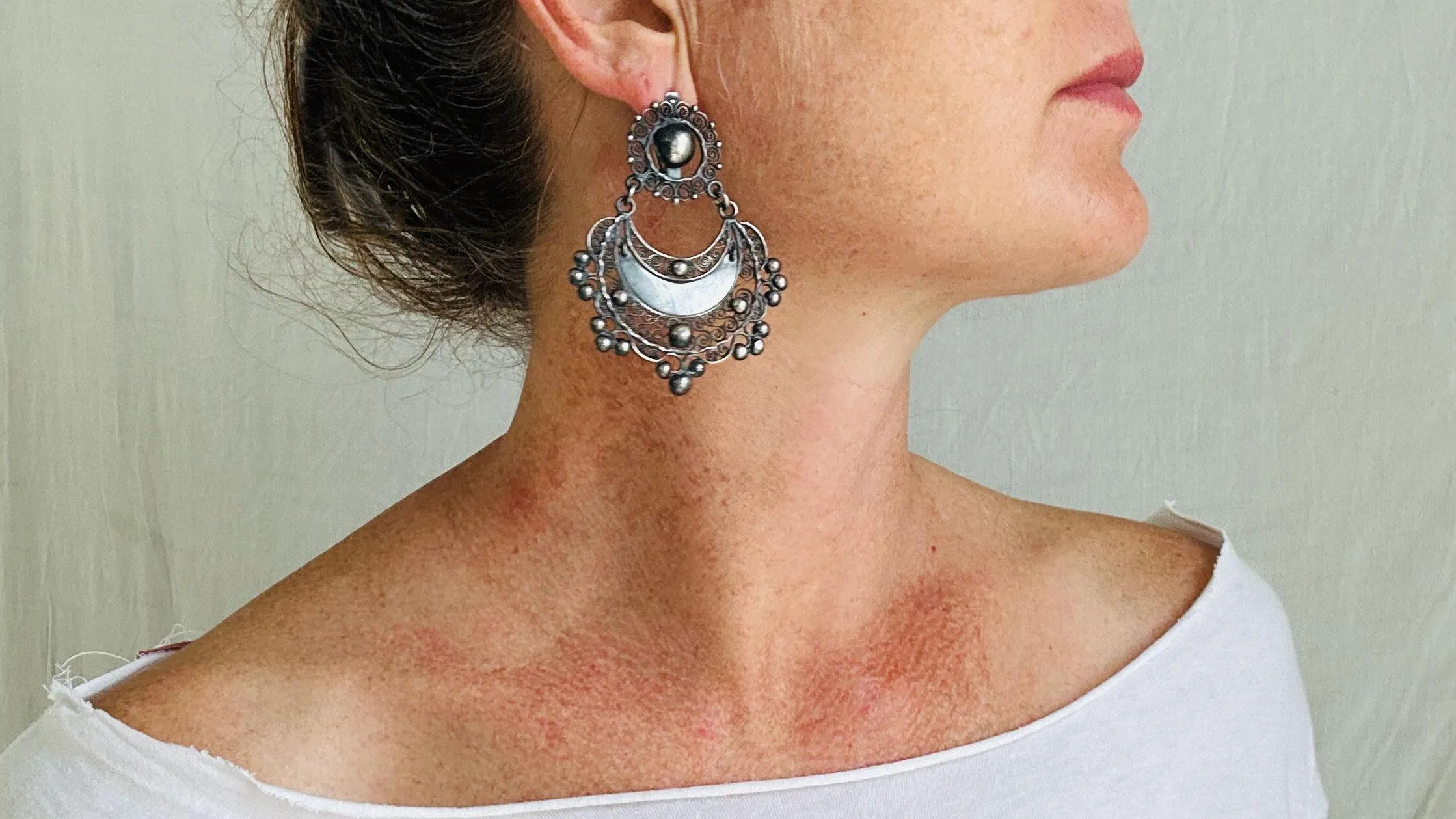 Vintage Oaxacan Filigree Earrings With Pearl. Sterling Silver. Mexico. 2534