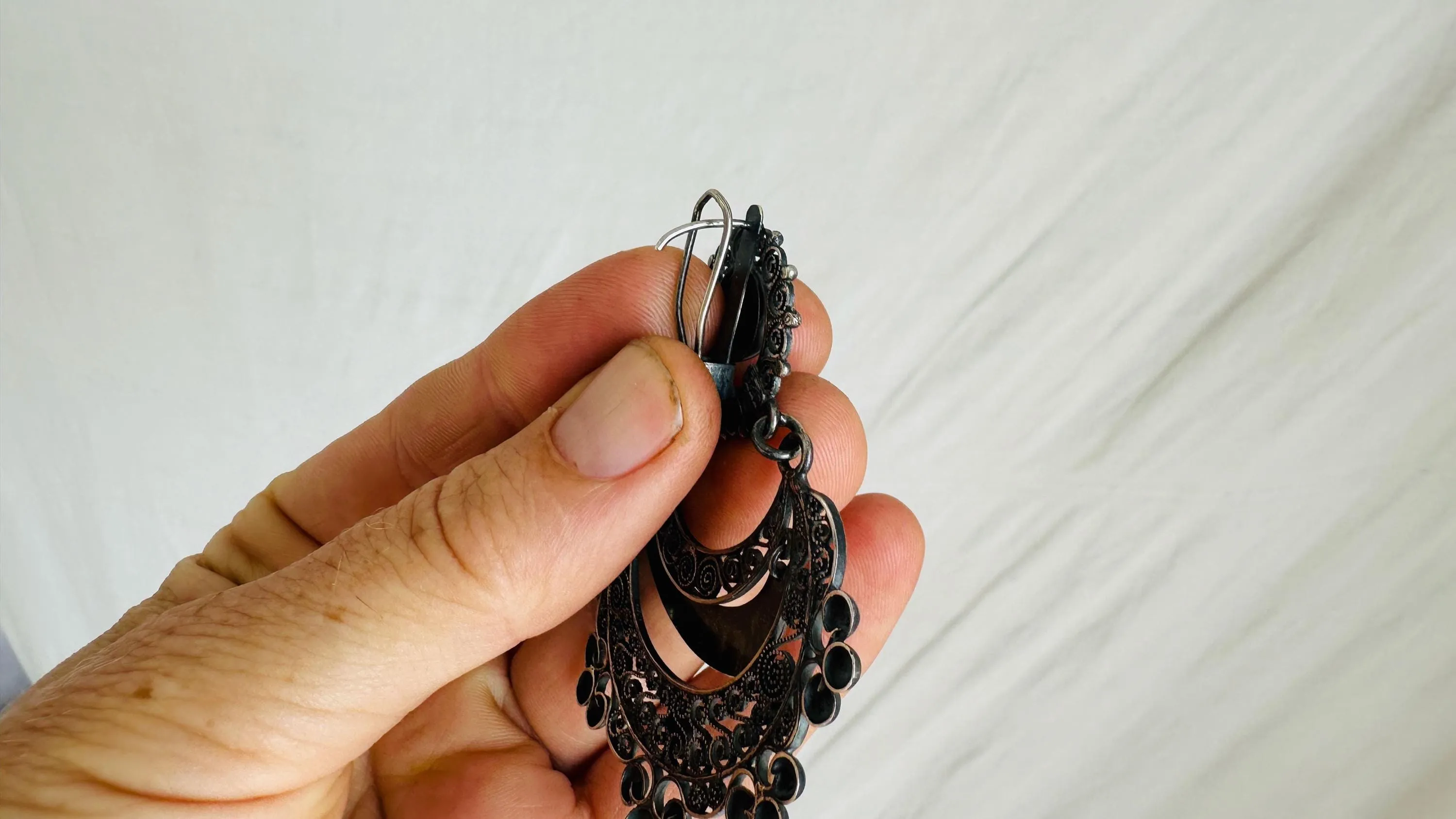 Vintage Oaxacan Filigree Earrings With Pearl. Sterling Silver. Mexico. 2534