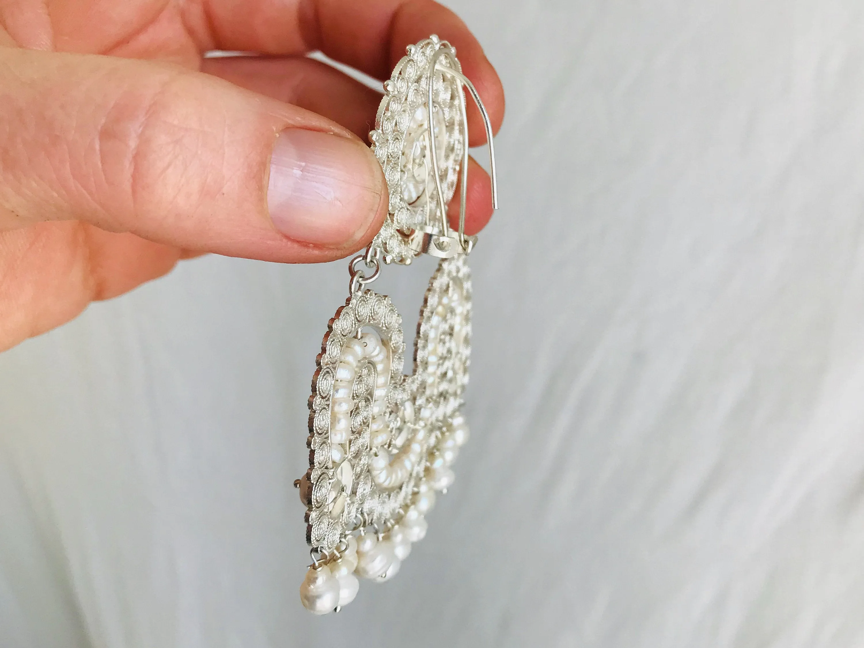 Vintage Oaxacan Filigree Earrings With Pearl. Sterling Silver. Mexico. Frida Kahlo