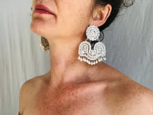 Vintage Oaxacan Filigree Earrings With Pearl. Sterling Silver. Mexico. Frida Kahlo