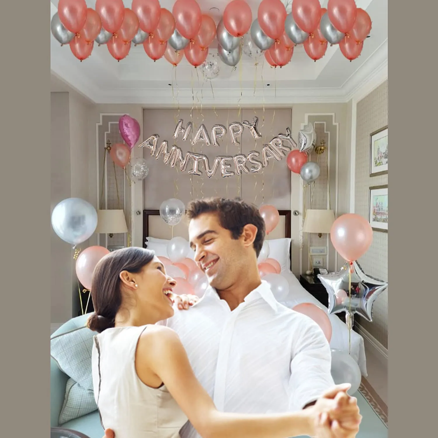 Wedding Anniversary Decoration Kit Golden 64 Pcs Bedroom Decoration Items